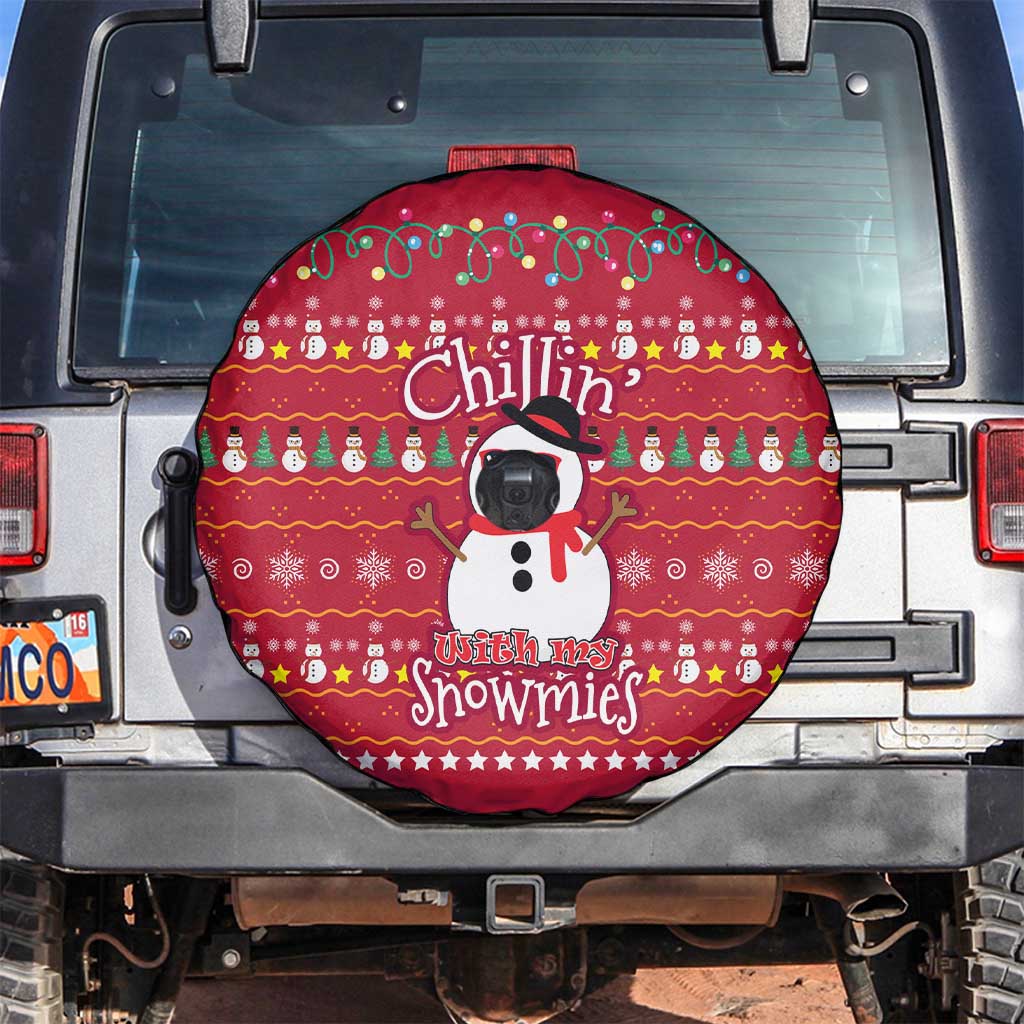 Christmas Chillin With My Snowmies Spare Tire Cover Cool Snowman Red Snowflake Light String - Wonder Print Shop