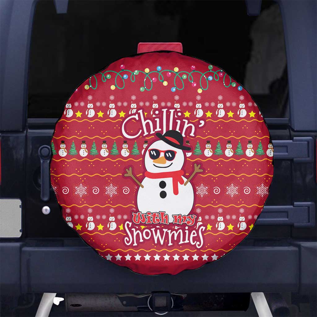 Christmas Chillin With My Snowmies Spare Tire Cover Cool Snowman Red Snowflake Light String - Wonder Print Shop