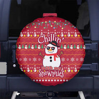 Christmas Chillin With My Snowmies Spare Tire Cover Cool Snowman Red Snowflake Light String - Wonder Print Shop