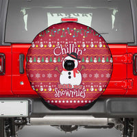 Christmas Chillin With My Snowmies Spare Tire Cover Cool Snowman Red Snowflake Light String - Wonder Print Shop