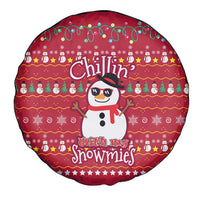 Christmas Chillin With My Snowmies Spare Tire Cover Cool Snowman Red Snowflake Light String - Wonder Print Shop