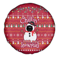 Christmas Chillin With My Snowmies Spare Tire Cover Cool Snowman Red Snowflake Light String - Wonder Print Shop