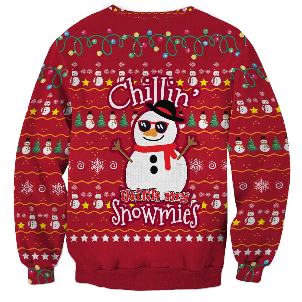 Christmas Chillin With My Snowmies Sweatshirt Cool Snowman Red Snowflake Light String - Wonder Print Shop