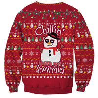 Christmas Chillin With My Snowmies Sweatshirt Cool Snowman Red Snowflake Light String - Wonder Print Shop