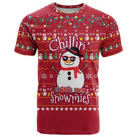 Christmas Chillin With My Snowmies T Shirt Cool Snowman Red Snowflake Light String - Wonder Print Shop