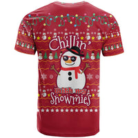 Christmas Chillin With My Snowmies T Shirt Cool Snowman Red Snowflake Light String - Wonder Print Shop