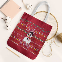 Christmas Chillin With My Snowmies Tote Bag Cool Snowman Red Snowflake Light String - Wonder Print Shop