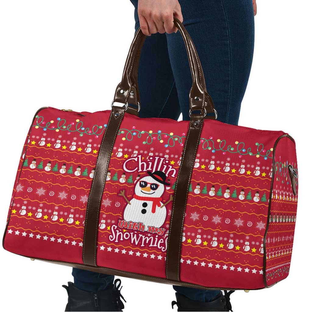 Christmas Chillin With My Snowmies Travel Bag Cool Snowman Red Snowflake Light String - Wonder Print Shop