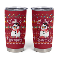 Christmas Chillin With My Snowmies Tumbler Cup Cool Snowman Red Snowflake Light String - Wonder Print Shop