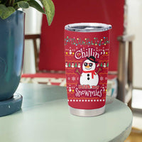 Christmas Chillin With My Snowmies Tumbler Cup Cool Snowman Red Snowflake Light String - Wonder Print Shop