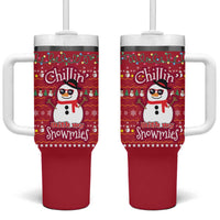 Christmas Chillin With My Snowmies Tumbler With Handle Cool Snowman Red Snowflake Light String - Wonder Print Shop