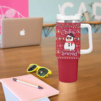 Christmas Chillin With My Snowmies Tumbler With Handle Cool Snowman Red Snowflake Light String - Wonder Print Shop