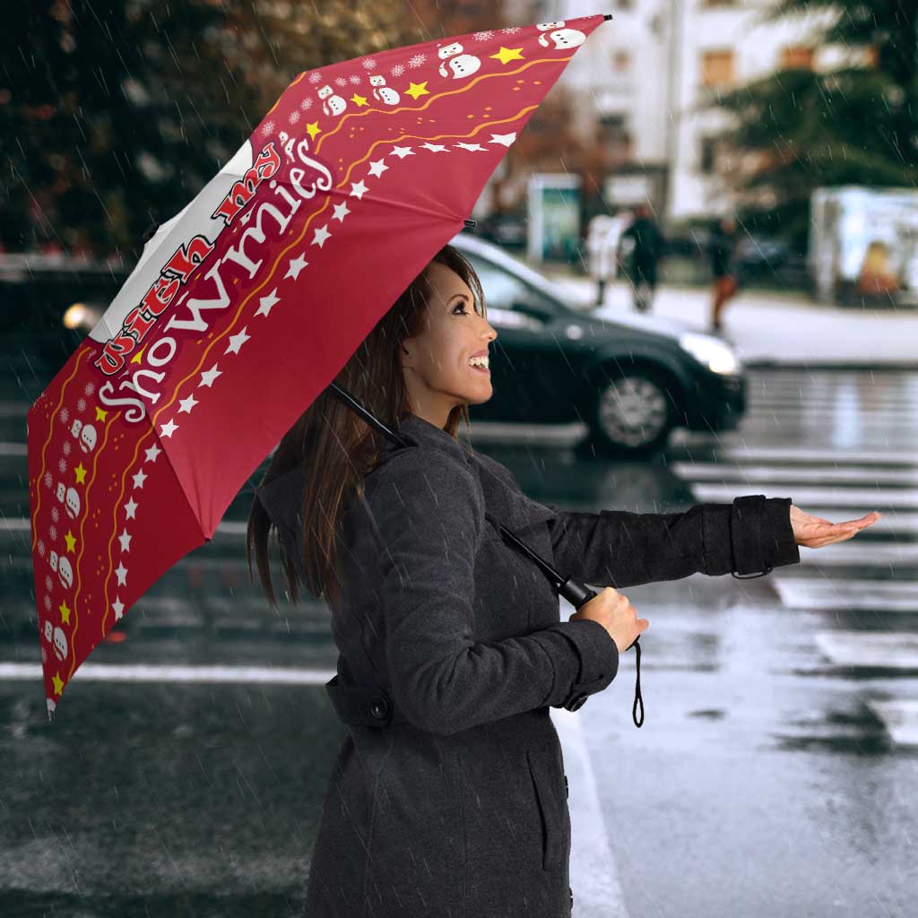 Christmas Chillin With My Snowmies Umbrella Cool Snowman Red Snowflake Light String - Wonder Print Shop