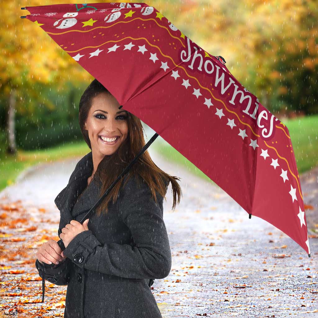 Christmas Chillin With My Snowmies Umbrella Cool Snowman Red Snowflake Light String - Wonder Print Shop