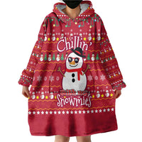Christmas Chillin With My Snowmies Wearable Blanket Hoodie Cool Snowman Red Snowflake Light String - Wonder Print Shop