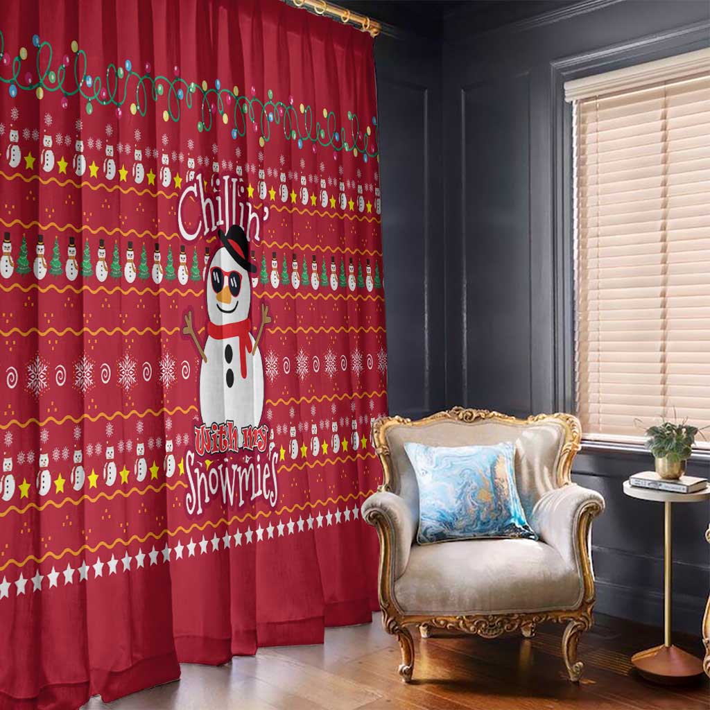 Christmas Chillin With My Snowmies Window Curtain Cool Snowman Red Snowflake Light String - Wonder Print Shop
