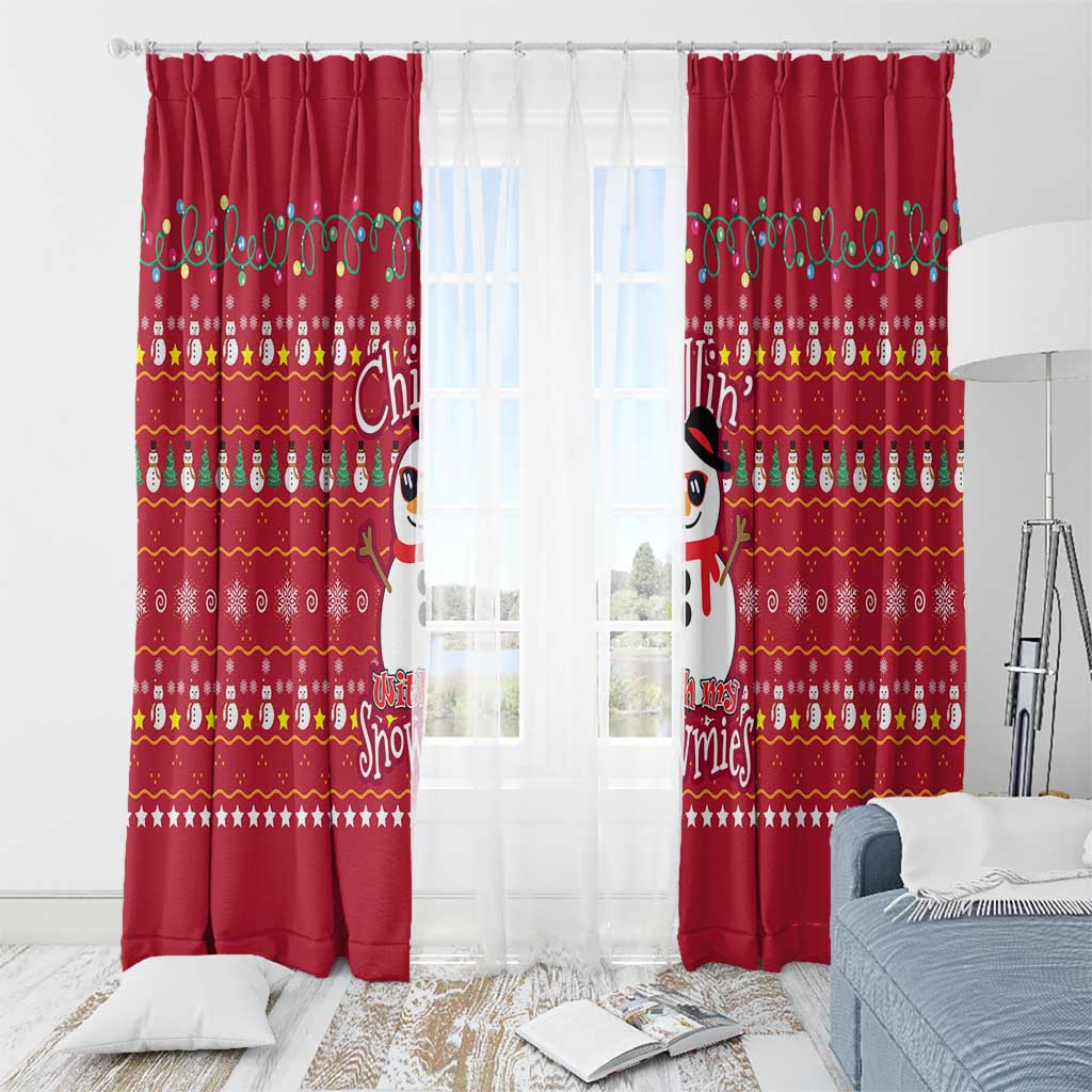 Christmas Chillin With My Snowmies Window Curtain Cool Snowman Red Snowflake Light String - Wonder Print Shop