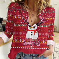 Christmas Chillin With My Snowmies Women Casual Shirt Cool Snowman Red Snowflake Light String - Wonder Print Shop