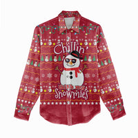 Christmas Chillin With My Snowmies Women Casual Shirt Cool Snowman Red Snowflake Light String - Wonder Print Shop