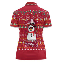 Christmas Chillin With My Snowmies Women Polo Shirt Cool Snowman Red Snowflake Light String - Wonder Print Shop