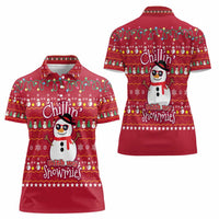 Christmas Chillin With My Snowmies Women Polo Shirt Cool Snowman Red Snowflake Light String - Wonder Print Shop