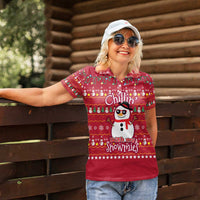 Christmas Chillin With My Snowmies Women Polo Shirt Cool Snowman Red Snowflake Light String - Wonder Print Shop