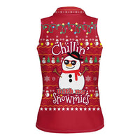 Christmas Chillin With My Snowmies Women Sleeveless Polo Shirt Cool Snowman Red Snowflake Light String - Wonder Print Shop