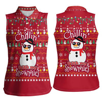 Christmas Chillin With My Snowmies Women Sleeveless Polo Shirt Cool Snowman Red Snowflake Light String - Wonder Print Shop