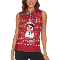 Christmas Chillin With My Snowmies Women Sleeveless Polo Shirt Cool Snowman Red Snowflake Light String - Wonder Print Shop