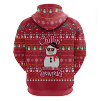 Christmas Chillin With My Snowmies Zip Hoodie Cool Snowman Red Snowflake Light String - Wonder Print Shop