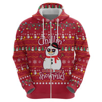 Christmas Chillin With My Snowmies Zip Hoodie Cool Snowman Red Snowflake Light String - Wonder Print Shop