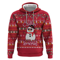 Christmas Chillin With My Snowmies Zip Hoodie Cool Snowman Red Snowflake Light String - Wonder Print Shop