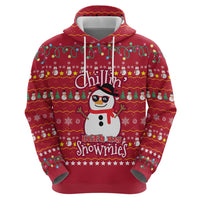 Christmas Chillin With My Snowmies Zip Hoodie Cool Snowman Red Snowflake Light String - Wonder Print Shop