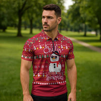 Christmas Chillin With My Snowmies Zipper Polo Shirt Cool Snowman Red Snowflake Light String - Wonder Print Shop