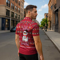 Christmas Chillin With My Snowmies Zipper Polo Shirt Cool Snowman Red Snowflake Light String - Wonder Print Shop