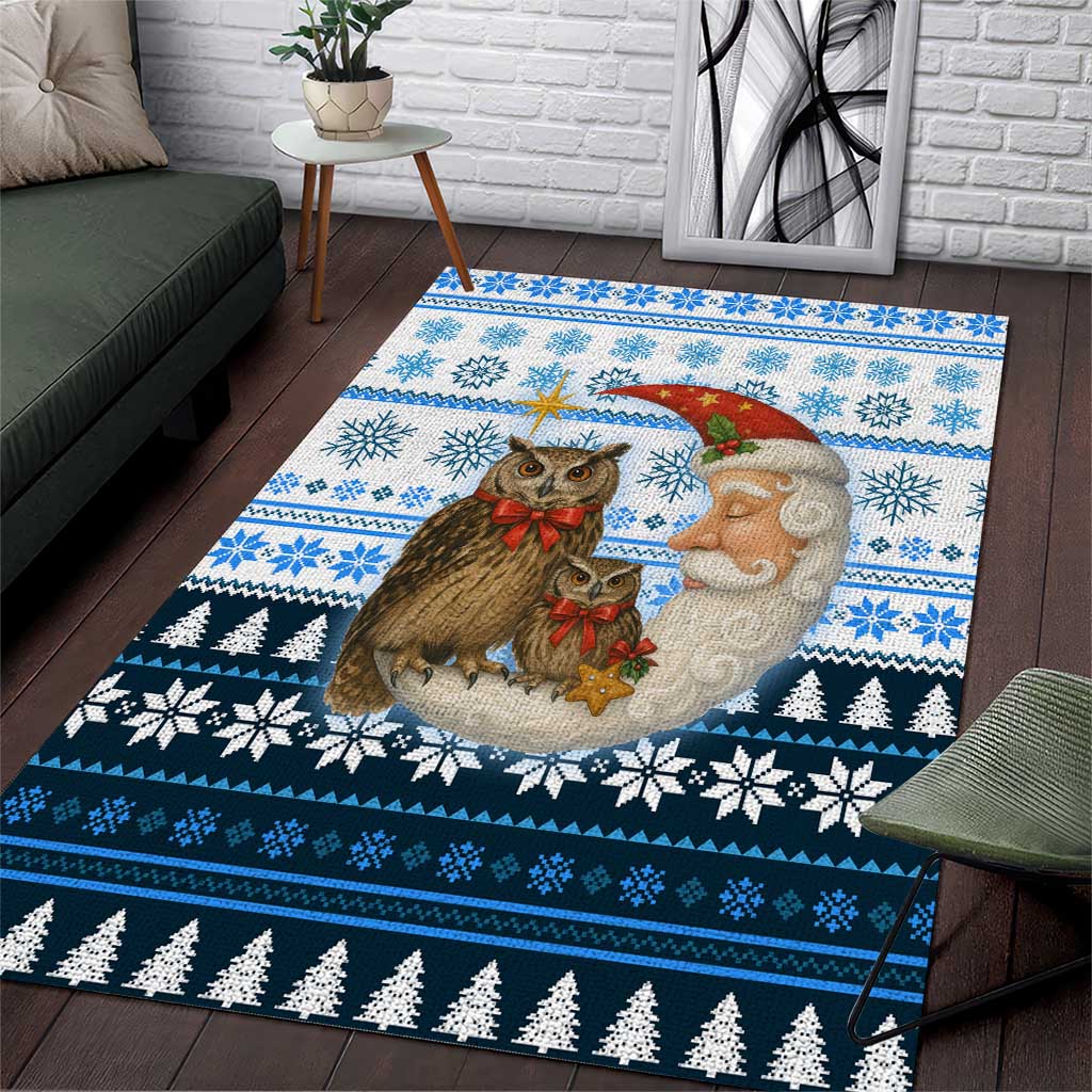 Owl Love Santa Moon Christmas Area Rug Xmas Holiday Patterns - Wonder Print Shop