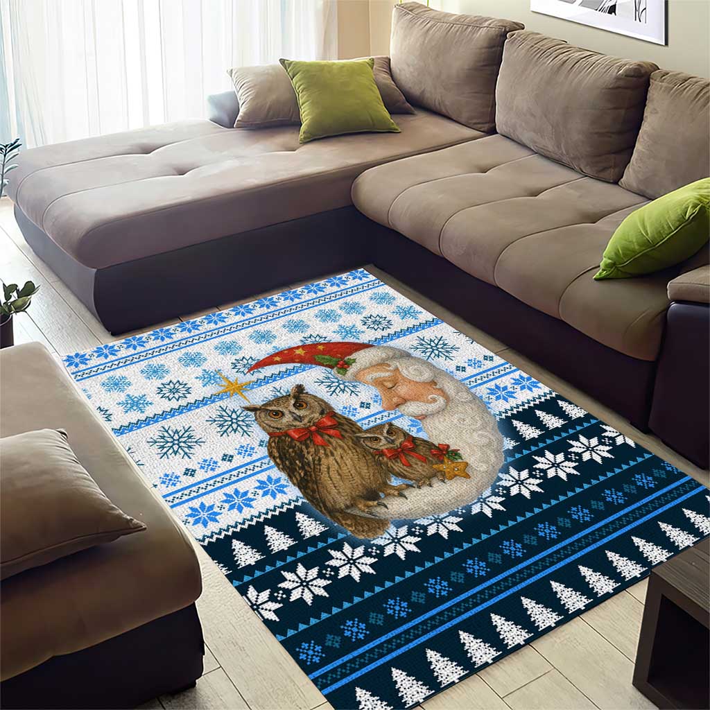 Owl Love Santa Moon Christmas Area Rug Xmas Holiday Patterns - Wonder Print Shop