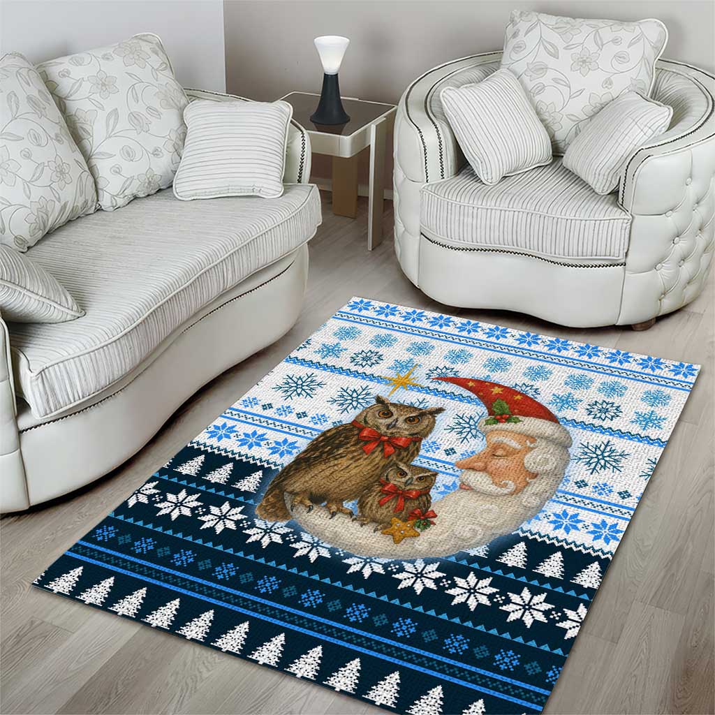 Owl Love Santa Moon Christmas Area Rug Xmas Holiday Patterns - Wonder Print Shop