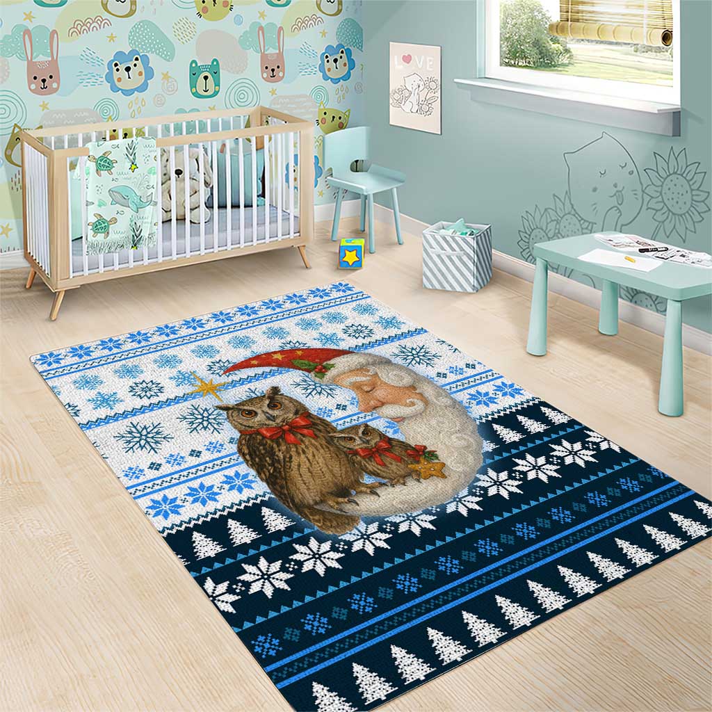 Owl Love Santa Moon Christmas Area Rug Xmas Holiday Patterns - Wonder Print Shop