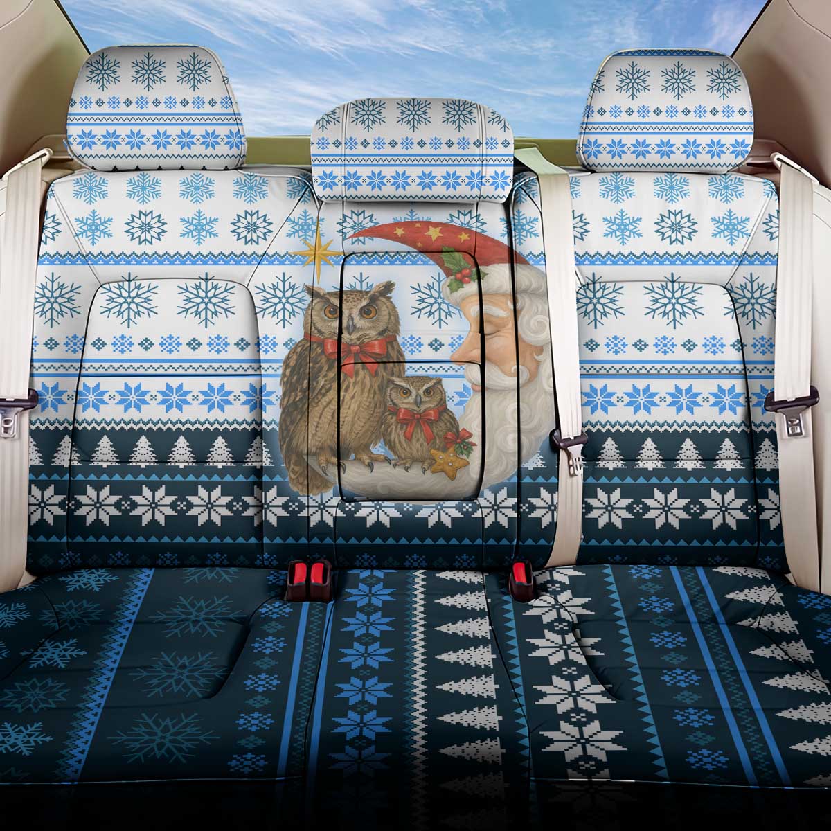 Owl Love Santa Moon Christmas Back Car Seat Cover Xmas Holiday Patterns - Wonder Print Shop