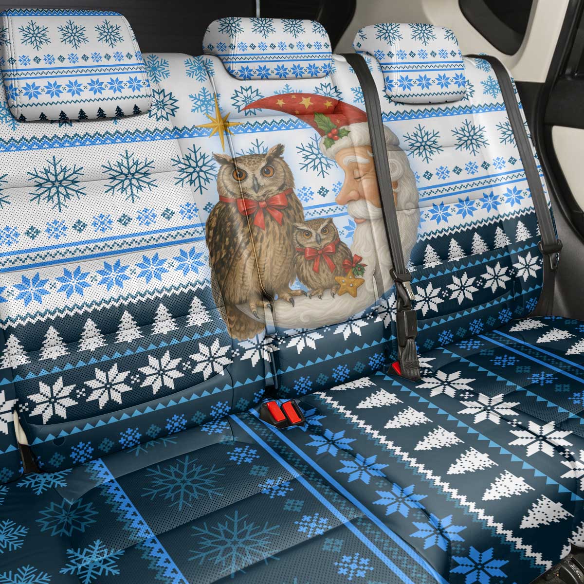Owl Love Santa Moon Christmas Back Car Seat Cover Xmas Holiday Patterns - Wonder Print Shop