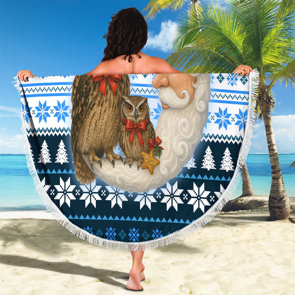 Owl Love Santa Moon Christmas Beach Blanket Xmas Holiday Patterns - Wonder Print Shop
