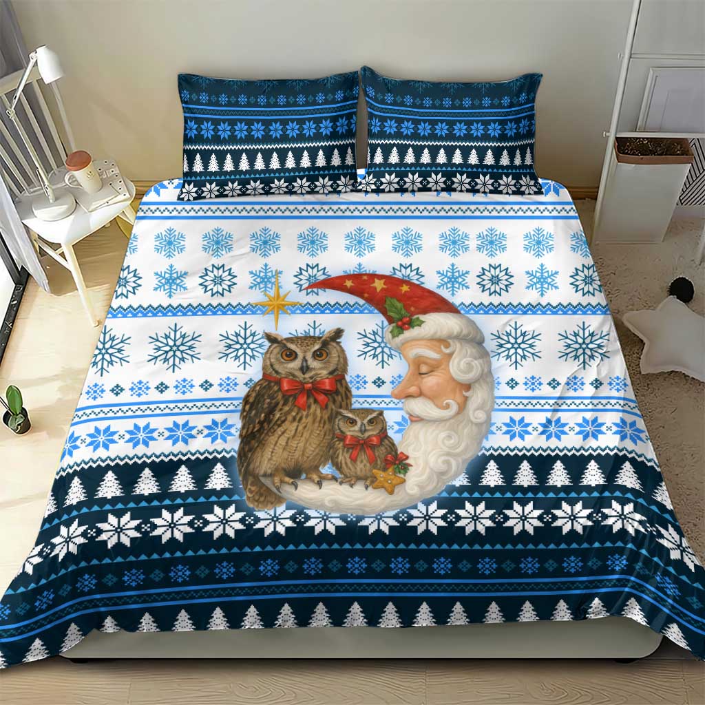 Owl Love Santa Moon Christmas Bedding Set Xmas Holiday Patterns - Wonder Print Shop