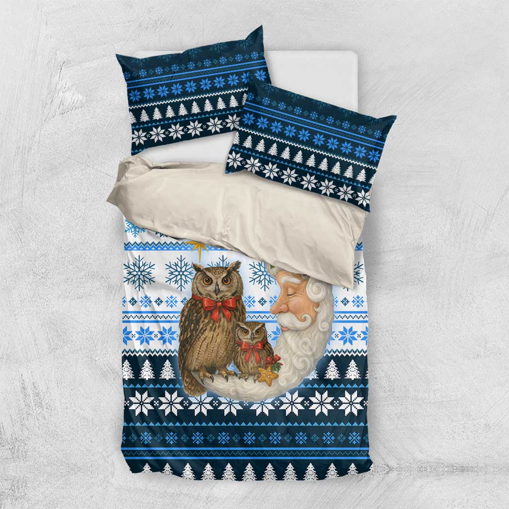 Owl Love Santa Moon Christmas Bedding Set Xmas Holiday Patterns - Wonder Print Shop