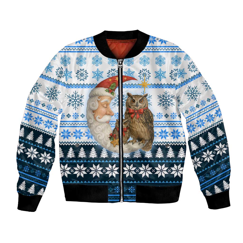 Owl Love Santa Moon Christmas Bomber Jacket Xmas Holiday Patterns - Wonder Print Shop