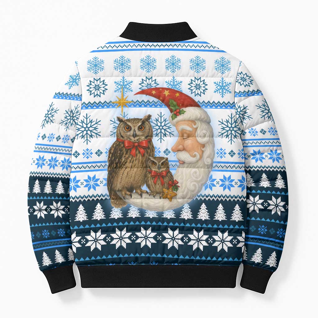 Owl Love Santa Moon Christmas Bomber Puffer Jacket Xmas Holiday Patterns - Wonder Print Shop