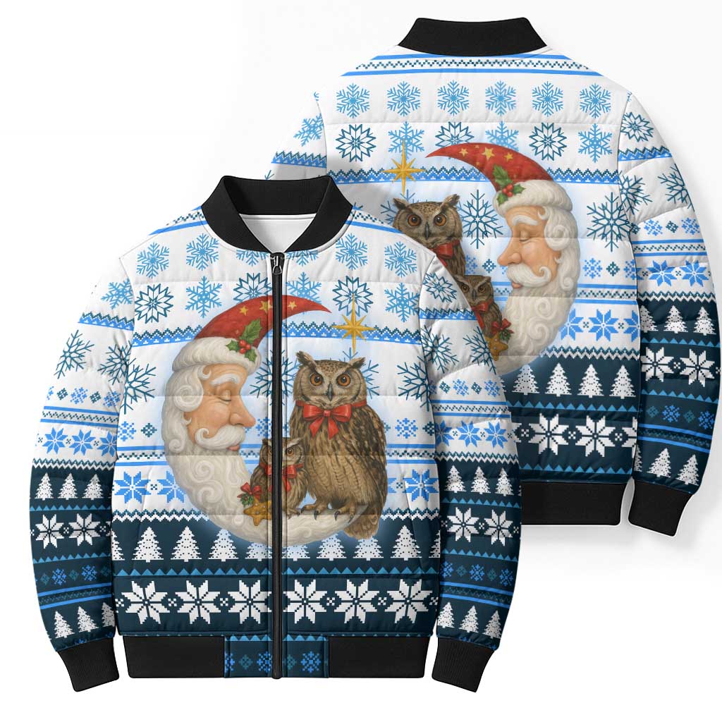 Owl Love Santa Moon Christmas Bomber Puffer Jacket Xmas Holiday Patterns - Wonder Print Shop