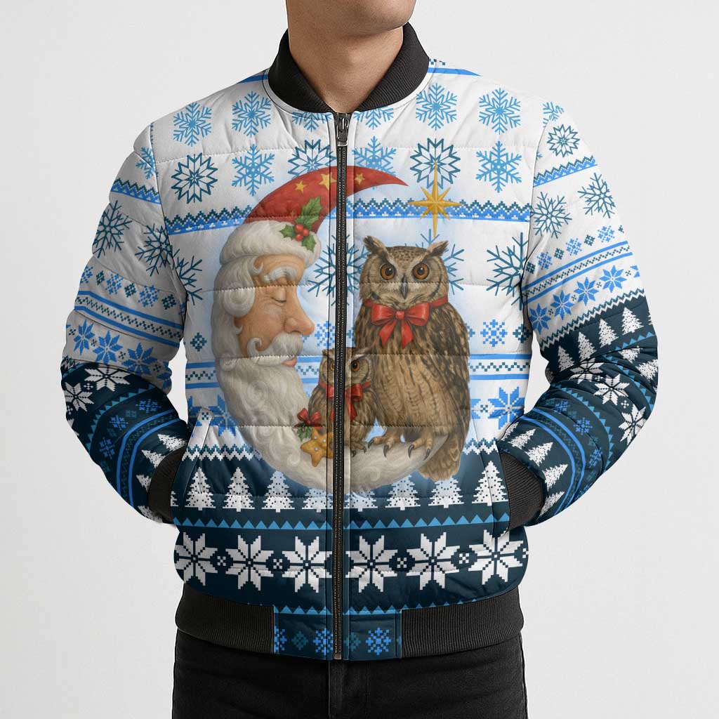 Owl Love Santa Moon Christmas Bomber Puffer Jacket Xmas Holiday Patterns - Wonder Print Shop