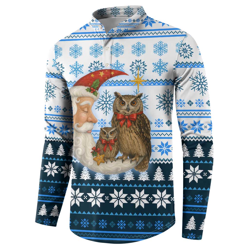 Owl Love Santa Moon Christmas Button Sweatshirt Xmas Holiday Patterns - Wonder Print Shop