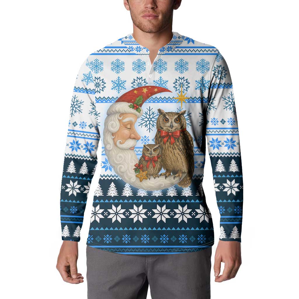 Owl Love Santa Moon Christmas Button Sweatshirt Xmas Holiday Patterns - Wonder Print Shop